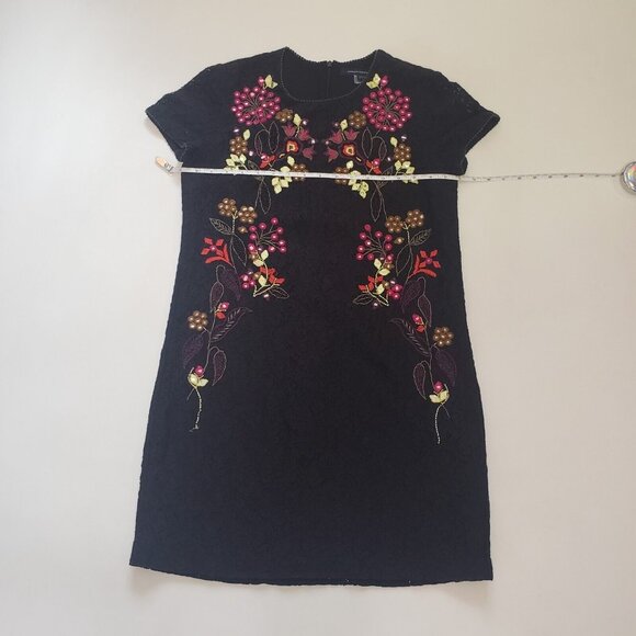 French Connection Lace Dress Womens Size 6 Black Floral Embroidery Boho Coquette - Picture 12 of 16